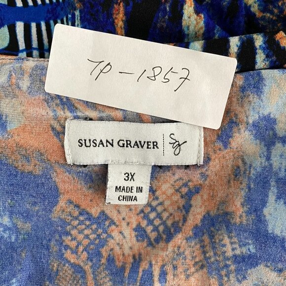 Susan Graver Top Women's 3X Tiered Multicolored Print V-Neck - Picture 2 of 5